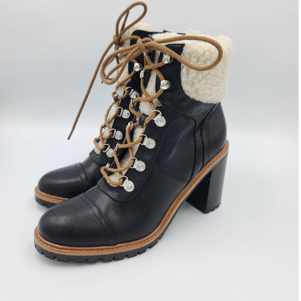 Nine West Penni Lace Up Black Boot Block Heel Zipper Size 9